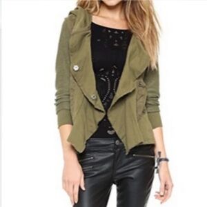 Free People Clementine Lace Inset Boho Hoodie in olive green small